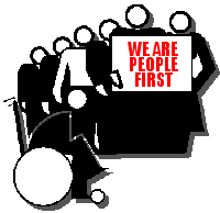 drawing outline of a group of people with the sign we are people first